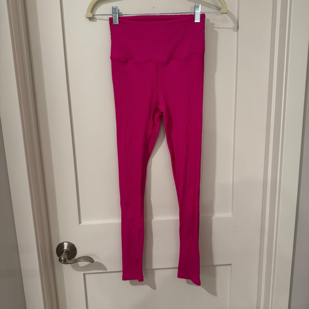 Carbon38 High Rise Ribbed Leggings Fuchsia Pink XS W378 Activewear Yoga Tights
